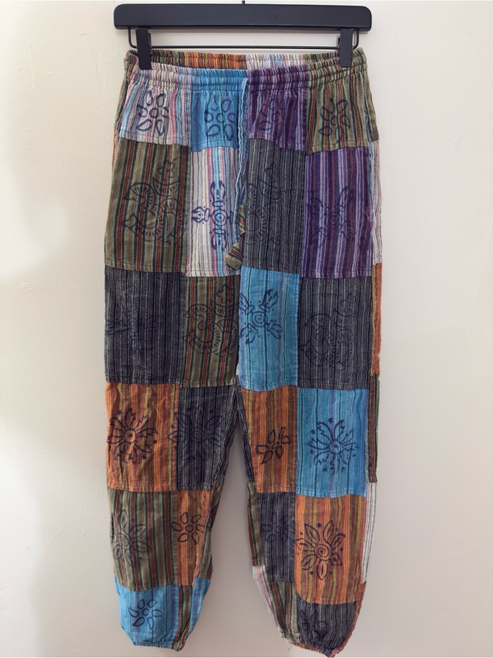 Vintage 90s Colorful Granola Patchwork Boho Hippie Pants for Yoga, Climbing | S